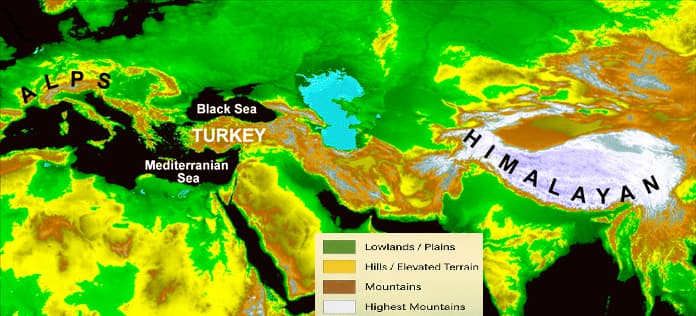 Map showing Türkiye within the Alpine–Himalayan Orogenic Belt, one of the world's richest regions for marble and natural stone deposits.
